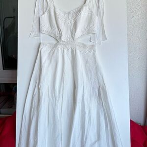 Sandro White Cotton Bridal Sundress with Scoop Neck and Flutter Cap Sleeveless